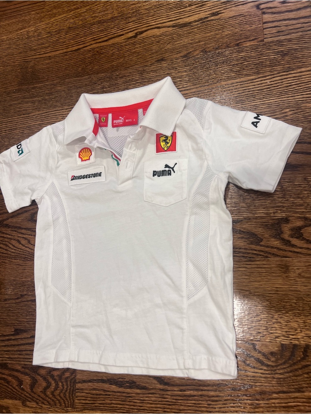 PUMA Scuderia Ferrari Boys Size 4 White/Red Polo Shirt Formula 1 Racing